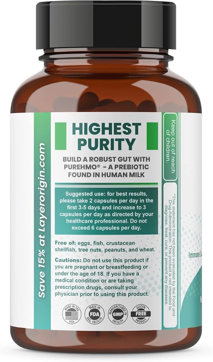 Layer Origin PureHMO Human Milk Oligosaccharide (HMO 2'-FL) Prebiotic Fiber - Feed 180 Billion Probiotics/Serving 30-Day Supply