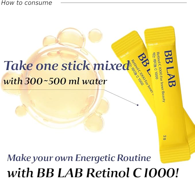 BB LAB Retinol C 1000 Powder Blend with Vitamin C Retinol Vitamin E B5 &amp Zinc for Radiant Skin Korea Inner Beauty Supplement for Healthy-Looking Skin