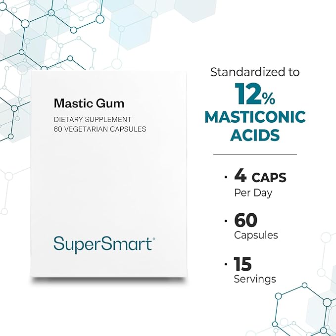 Supersmart Mastic Gum Supplement 2000mg per Day - Natural Mastic Tree Extract for H. Pylori | Non-GMO &amp Gluten Free - 60 Vegetarian Capsules
