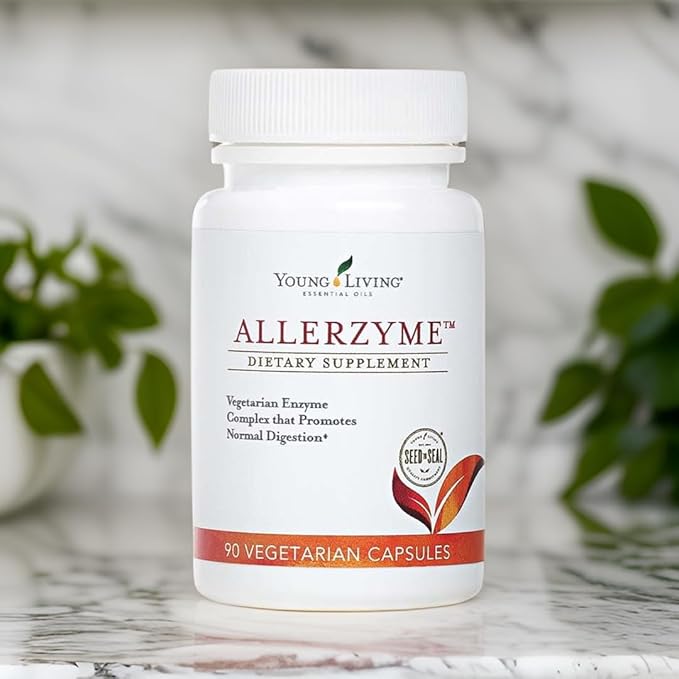 Young Living Allerzyme - 90 ct Dietary Supplement Capsules - Vegetarian Enzyme Complex with Tarragon and Ginger Premium Essential Oils for Digestive Support