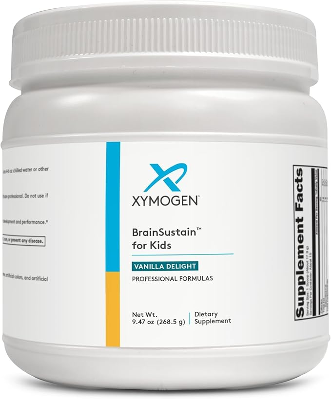 XYMOGEN BrainSustain for Kids - 6 g Pea &amp Rice Protein - Support Brain Health &amp Function - Free of Gluten Dairy &amp Soy - Vanilla Delight Flavor - 15 Servings