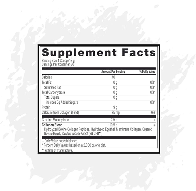 Creatine + Collagen Powder Unflavored Creatine Monohydrate and Collagen Supplement with Probiotics Gluten Free Non GMO Easy to Digest Formula 30 Servings 13.8 Oz