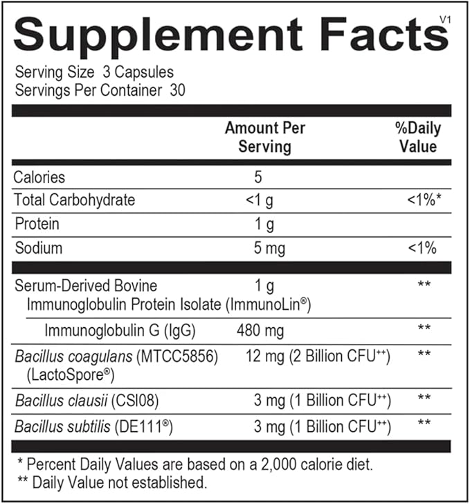 Spore Probiotic IgG by Dr. Rajsree MD | Spore-Based Probiotic &amp IgG for Gut Barrier &amp Immune Support | 3 Bacillus Strains + Bovine Immunoglobulins | 90 Capsules