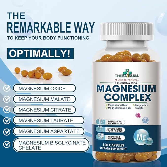 High Absorption Magnesium Complex | 6 Element Magnesium Complex for Muscle Bone &amp Nerve Health 2 Month Supply 120 Softgels