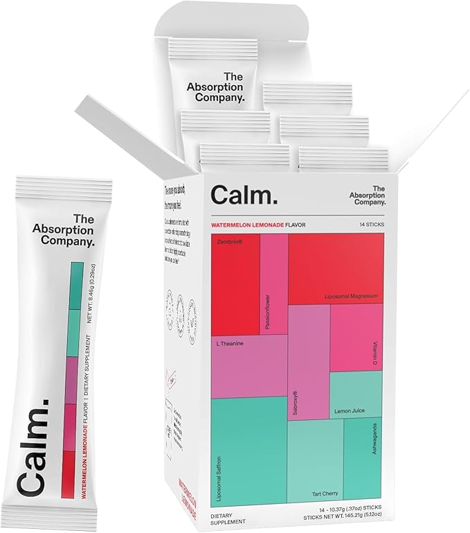 Calm Drink Mix - Relaxation Aid with Magnesium Ashwagandha L-Theanine &amp Vitamin D - Supports Cortisol Regulation and Mood for Men &amp Women - Watermelon Lemonade Flavor 14 Sticks