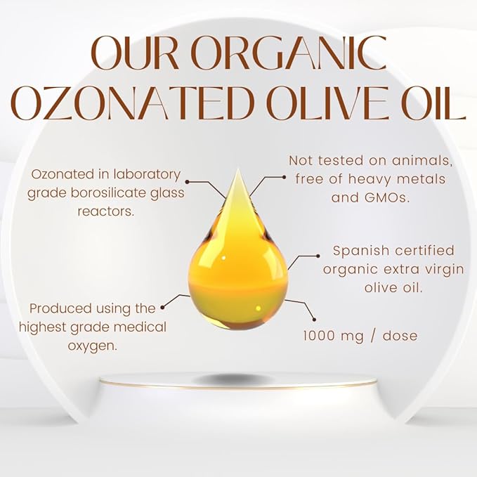 High Potency Ozonated Organic Extra Virgin Olive Oil Softgels 1000mg | Pure Oxygenated Capsules for Immune Support &amp Gut Health | Organic Oxygen Infused Supplement | 2 Month Supply