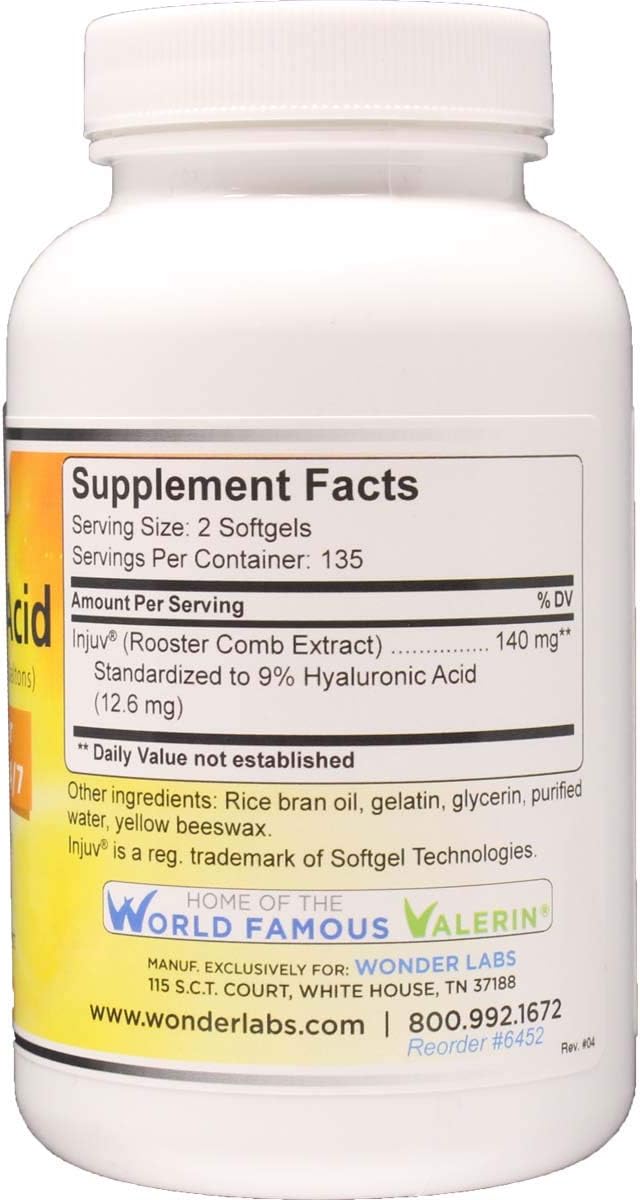 Wonder Laboratories Hyaluronic Acid 120mg Made from Injuv Rooster Comb Extract Nutritional Supports Health Joints and Skin 270 Count