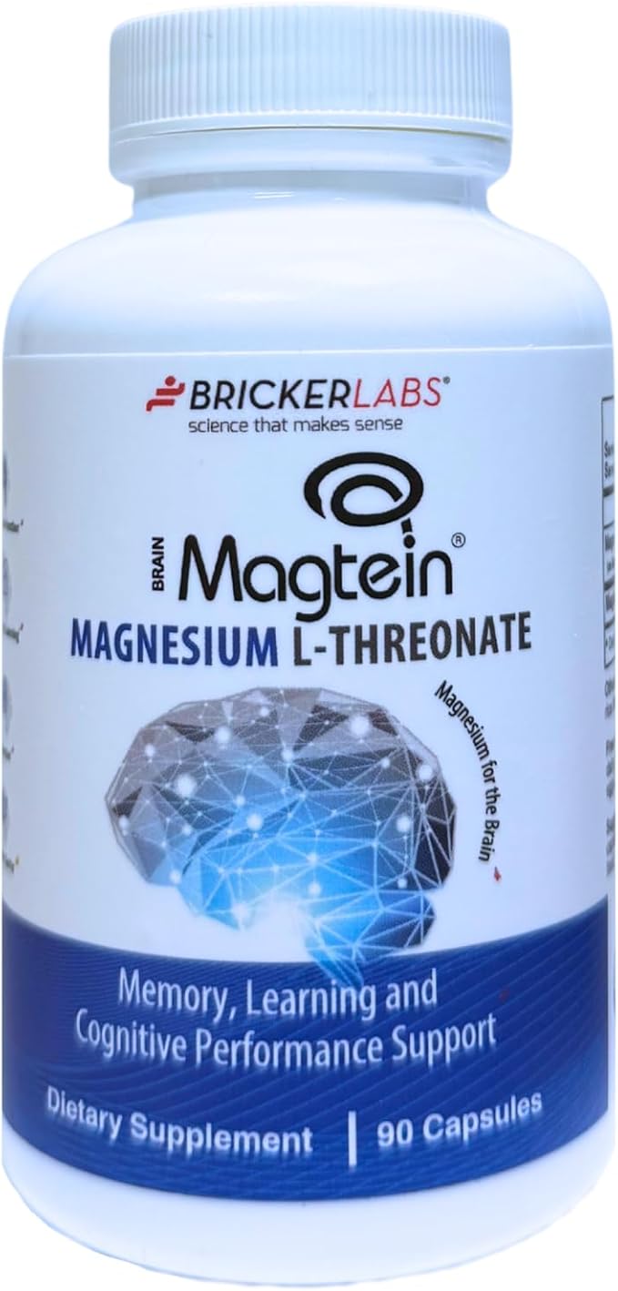 Bricker Labs Magtein® Magnesium L-Threonate Supplement – Brain Health Memory Focus Learning &amp Cognitive Function Support – 90 Capsules 30 Servings