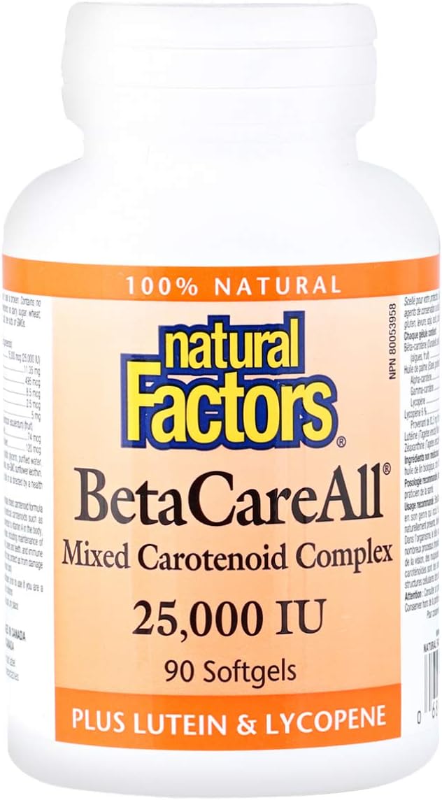 Natural Factors BetaCareAll 25000 IU Vitamin A for Healthy Skin Vision and Immune Function 90 Softgels