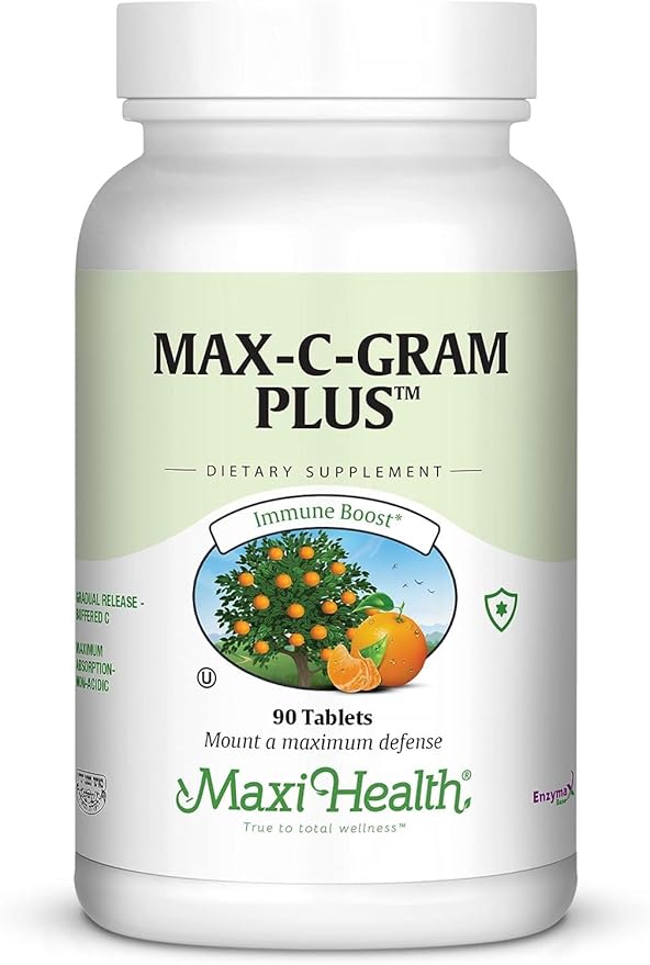 Maxi Health Vitamin C 1050mg – Buffered C Complex with Calcium Ascorbate &amp Bioflavonoids – Immune Support Supplement Non-Acidic Gentle on Stomach Gradual Release – 90 Tablets