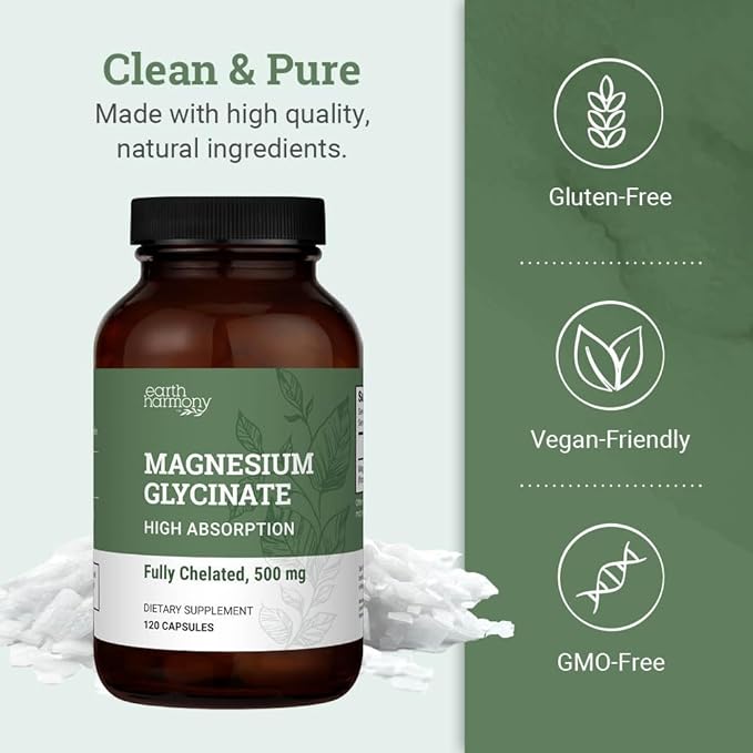 Pure Magnesium Glycinate 500mg - Chelated Magnesium Supplement High Absorption Capsules for Sleep Glicinato De Magnesio with Organic MCT Powder (120 Capsules)