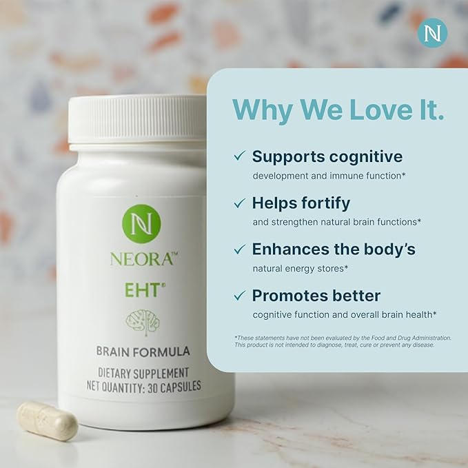 NEORA EHT - Brain Formula with EHT Extract B6 B12 D Alpha Lipoic Acid Huperzine-A for Memory Focus Cognitive Health - 30 Capsules
