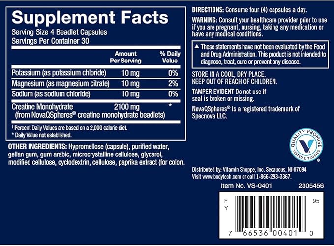 BodyTech Elite Creatine Beadlet - Supports Prolonged Muscle Feeding and Uptake (120 Beadlet Capsules)