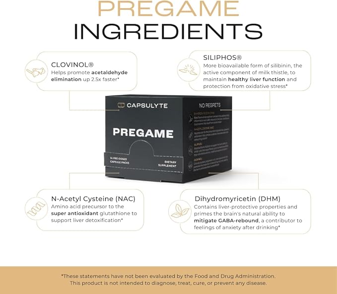 Pregame | Prevent Feeling Awful After Drinking | Alcohol Aid and Liver Health | Doctor Formulated | DHM N-Acetyl Cysteine NAC Milk Thistle (14 Doses 56 Capsules)