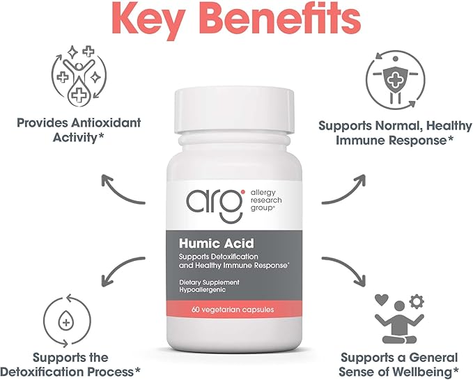 Allergy Research Group Humic Acid - Delivers 750 mg Humic Acid - Supports Detoxification &amp Immune Response - Membrane Active Formula - 30 Servings - 60 Capsules