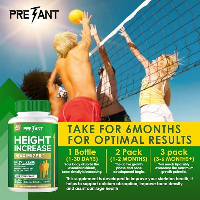 PRETANT-Growth Capsules to Grow Taller - Height Growth Maximizer with Calcium for Bone Strength Made in USA Natural Get Taller Supplement to Increase Bone Growth Adults Teens &amp KidsFree of Hor