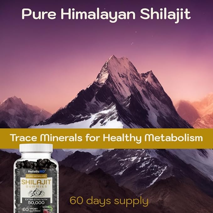 Shilajit Gummies for Men Women Pure Himalayian Extra Strenght 50000 Resin for Metabolism Support Ashwagandha Siberian Chaga | 2 Months Supply Vegan Keto Friendly Cherry 60 Gummies