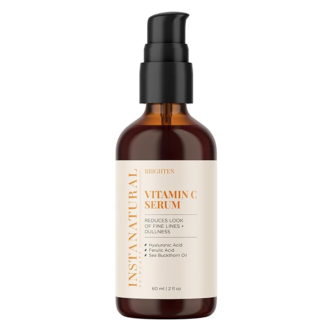 InstaNatural Vitamin C Face Serum with Hyaluronic Acid &amp Ferulic Acid | Brightening &amp Hydrating Formula for Radiant Smooth-Looking Skin - 2 FL Oz