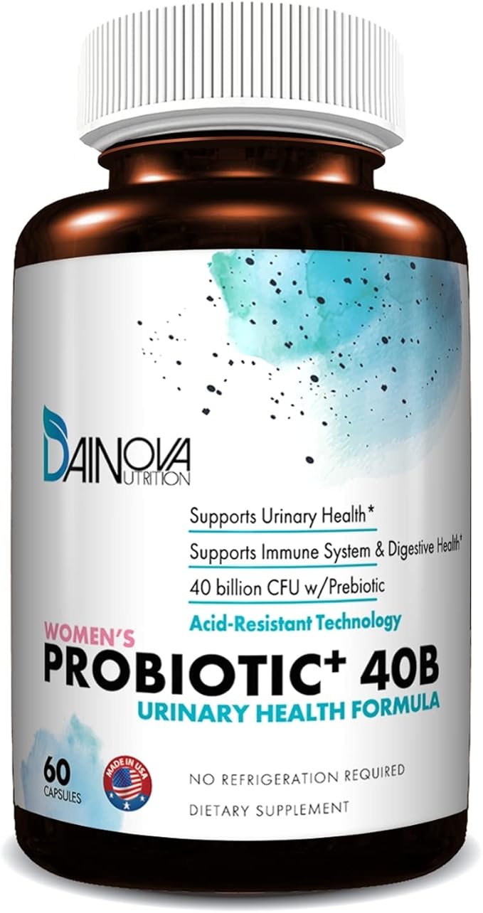 Dainova Probiotics for Women Vaginal Health Urinary Tract Health Yeast Infection &amp UTI I 40 Bil CFU Active Prebiotics and Probiotics for Women I Shelf-Stable I Acid-Resistant I 60 Caps