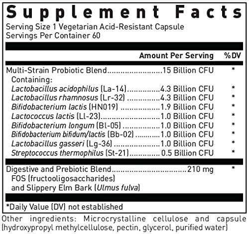 Douglas Laboratories Multi-Probiotic 15 Billion | Multi-Strain Shelf Stable Probiotic with Prebiotic FOS | 60 Vegetarian Acid-Resistant Capsules