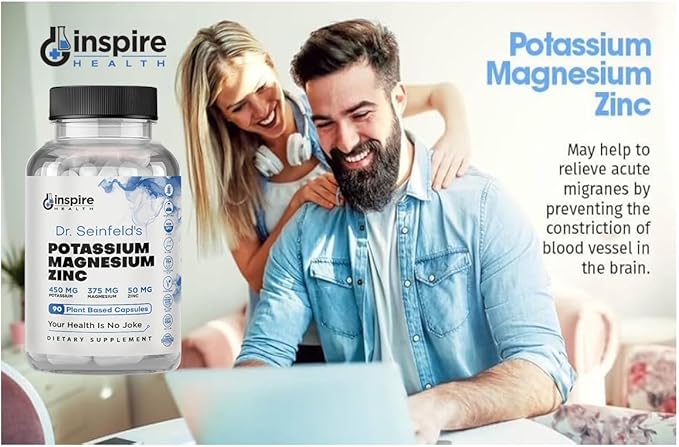 Magnesium Potassium Supplements w/Zinc - 90 Capsules - Magnesium Potassium Zinc for Vascular Health – High Absorption Vegan Supplement for Leg Cramps &amp Sleep Dr Seinfeld