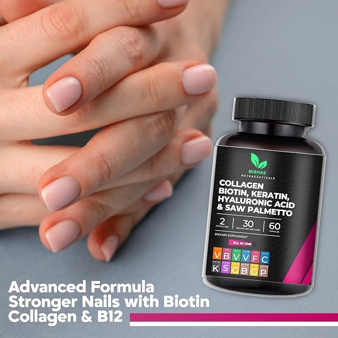 Multi Collagen Hair Pills - Biotin 10000mcg Keratin &amp Hyaluronic Acid - Hair Growth - Hair Skin &amp Nails Vitamins &amp DHT Blocker - Vitamin E Folic Acid Pumpkin Seed MSM Saw Palmetto 60 Ve