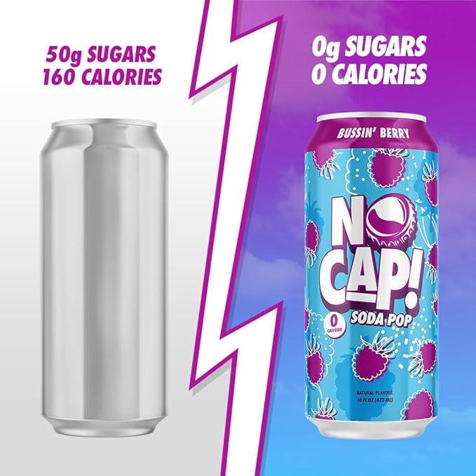 No Cap Soda Pop Bussin Berry 16 fl oz (Pack of 12)