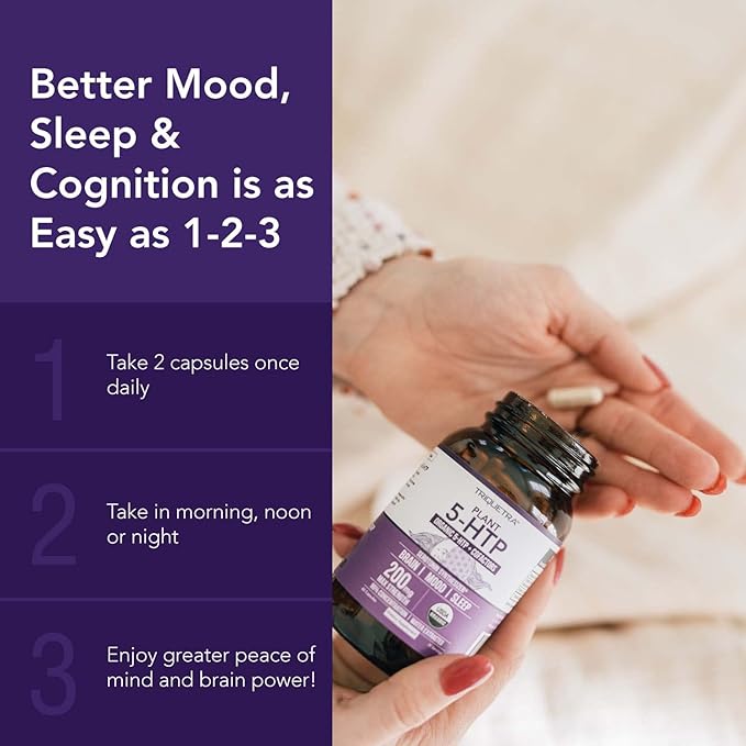Organic 5-HTP - 200 mg | 99% 5HTP Concentration Plus Cofactor Vitamin B6 &amp Lion’s Mane | Water Extracted from Organic Griffonia Seeds | Supports Mood Cognition &amp Sleep (60 Capsules | 30 Serv