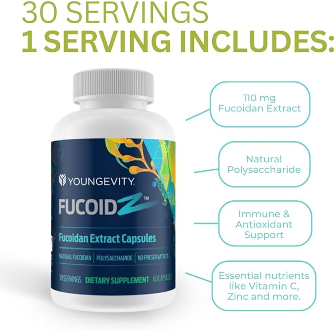 Youngevity FucoidZ - Pure Organic Maritech Fucoidan Extract &amp Cofactors (Vitamin C Zinc Elderberry + Botanical Blend) - Immune Support - Super Antioxidant - 60 Capsules