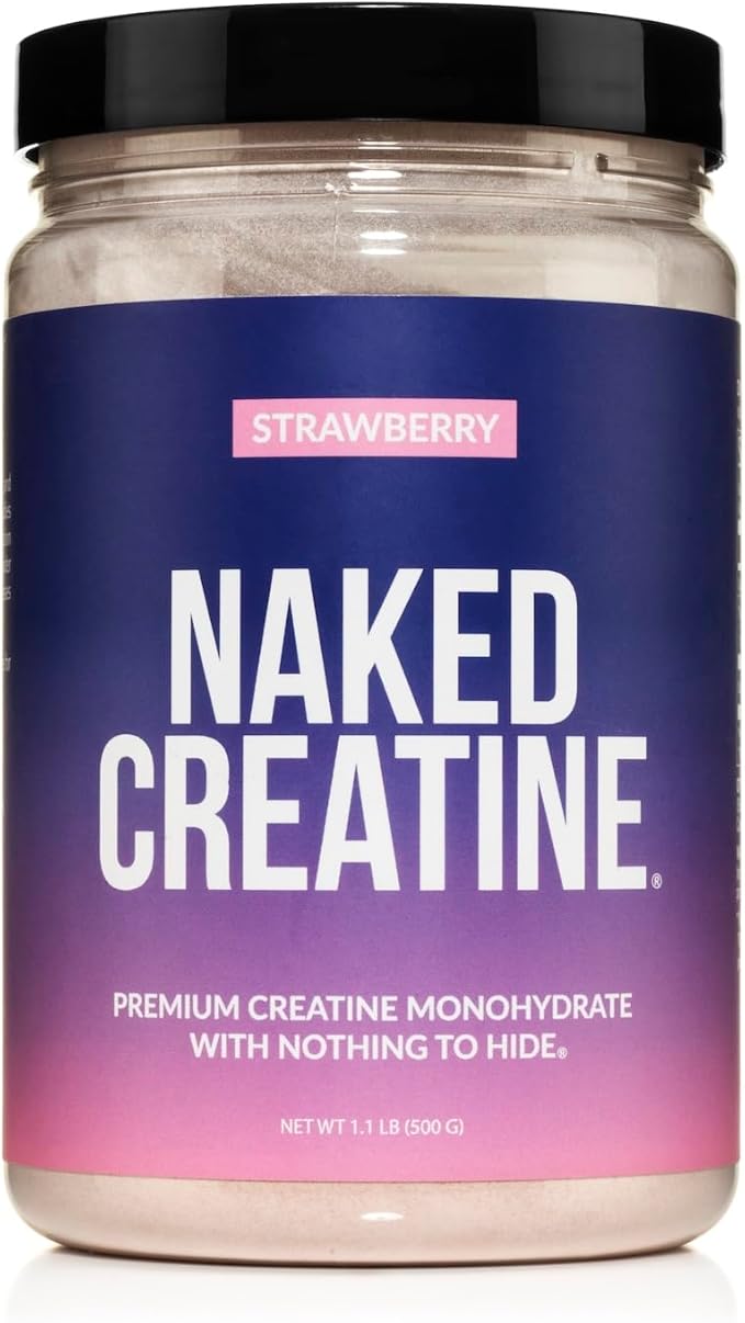 NAKED Creatine - Strawberry Flavored Creatine Monohydrate - Real Strawberry Powder No Additives Muscle Growth Vegan Non-GMO Gluten Free Soy Free - 45 Servings