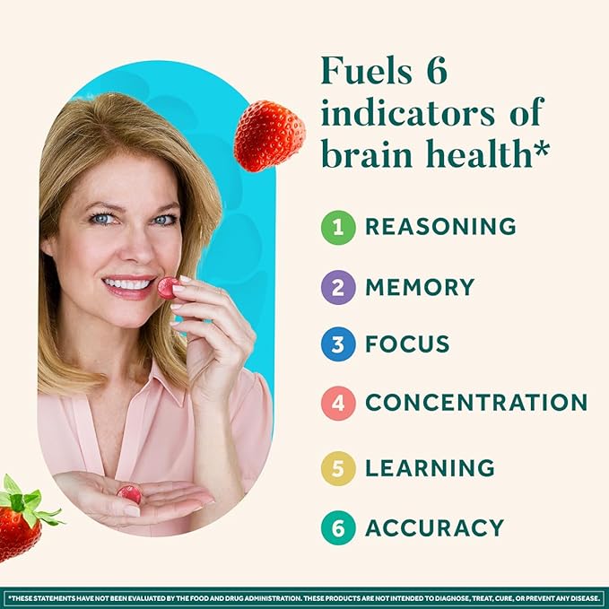 NEURIVA Plus Decaffeinated Nootropic Brain Supplements for Memory Focus Concentration Cognitive Function Clinically Tested NeuroFactor Phosphatidylserine Vitamins B6 B12 50ct Strawberry Gummies