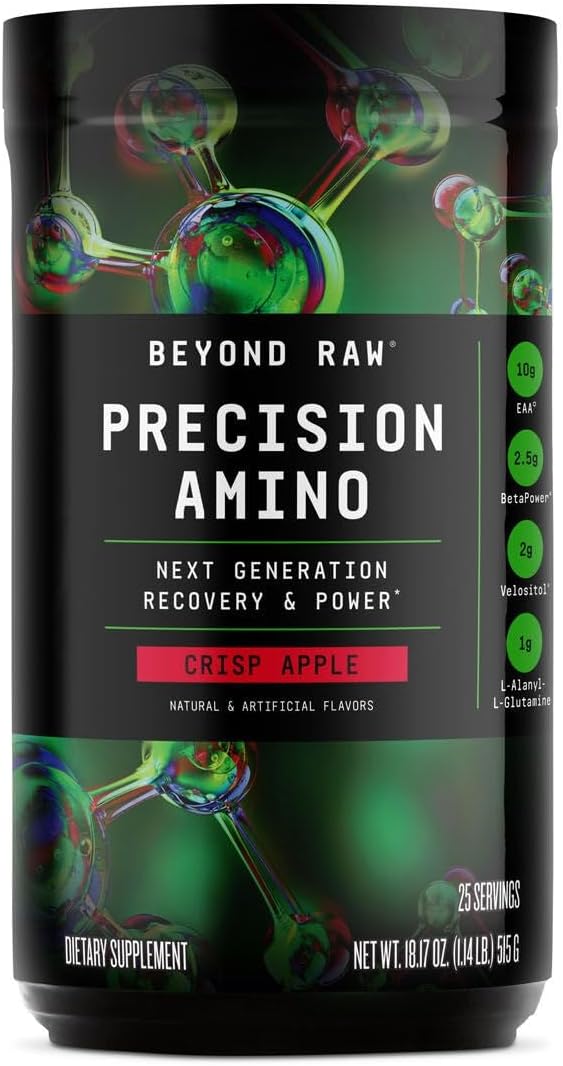 BEYOND RAW Precision Amino | Recovery &amp Power Amino Acid Formula | Fuel Muscles | Enhance Hydration | Crisp Apple | 25 Servings
