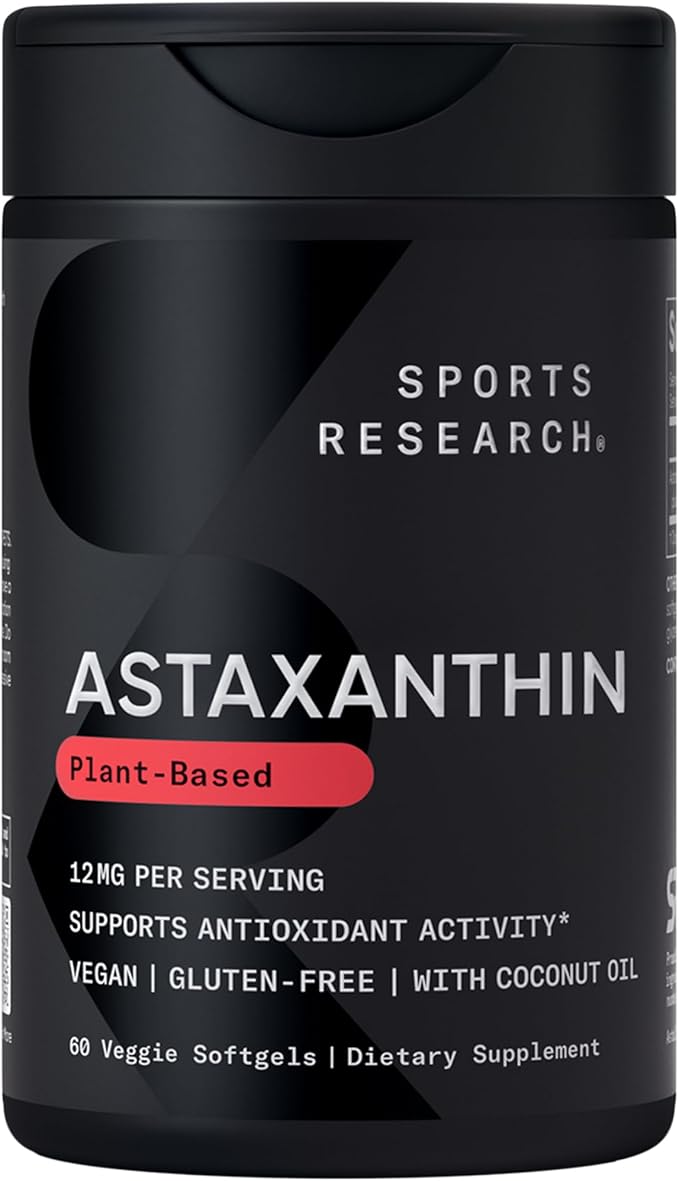 Sports Research® Vegan Antioxidant Support Pack - Omega-3 Algae Oil and Plant Based Astaxanthin Softgels for Antioxidant Activity Skin &amp Eye Health (60 Veggie Softgels Each)