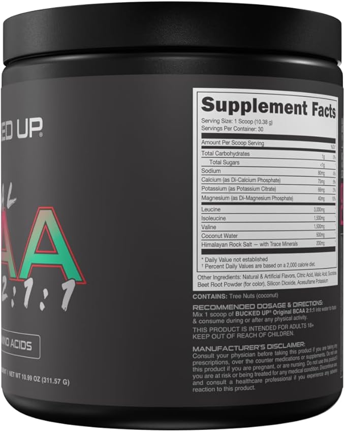Bucked Up Original BCAA 2:1:1 Branched Chain Essential Amino Acids - Supplement Powder - | 100% Pure 2:1:1 Instantized Formula | Pre/Post Workout | 30 Servings | (Strawberry Mojito Flavor)