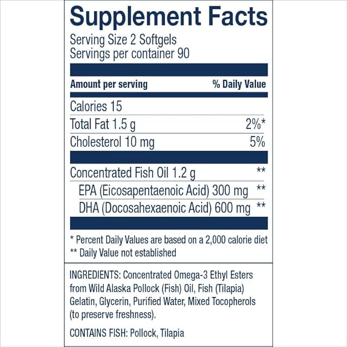 Wiley's Finest Wild Alaskan Fish Oil Prenatal DHA - 900mg EPA and DHA Omega-3s for Pregnant Women and Nursing Mothers - 180 Softgels (90 Prenatal Vitamin Servings)