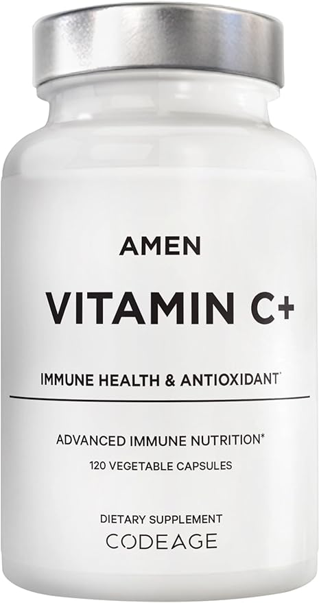 Amen Vitamin C+ Supplement with Zinc Bioflavonoids Quercetin Rose Hips Elderberry – Vegan Non-GMO – 2 Months Supply - 120 Capsules