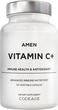 Amen Vitamin C+ Supplement with Zinc Bioflavonoids Quercetin Rose Hips Elderberry – Vegan Non-GMO – 2 Months Supply - 120 Capsules