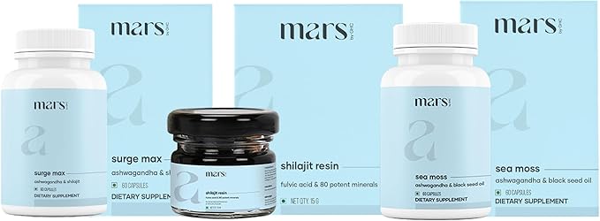 Mars Performance Plus Combo: Surge Max Capsuled Resin Natural Shilajit with Black Seed Caps &amp Natural Sea Moss Capsules