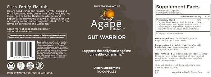 All In Nutritionals Agapé Herbals Gut Warrior