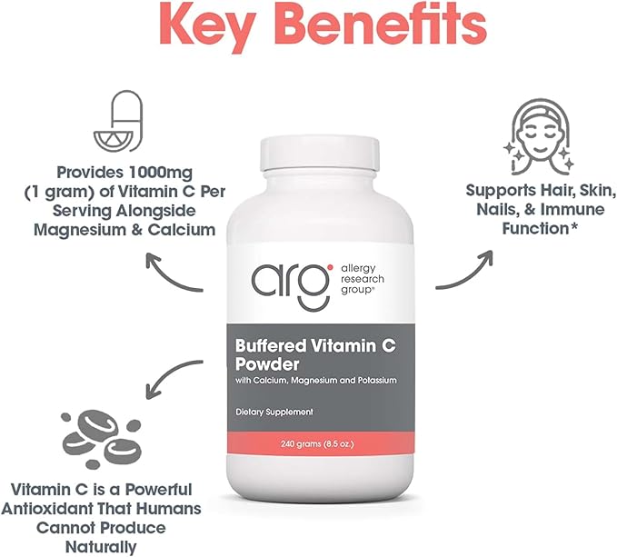 Allergy Research Group - Buffered Vitamin C Powder - Antioxidant Immune Calcium/Mag/K - 240 g (8.5 oz)