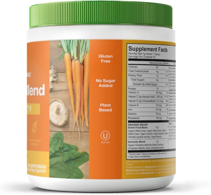 Amazing Grass Green Superfood Immunity: Super Greens Powder with Vitamin C Cordyceps Beet Root Powder &amp Reishi Mushrooms Tangerine 30 Servings