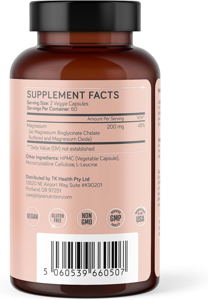 Magnesium Bisglycinate Capsules for Women - 200mg Chelated Glycinate Magnesium Supplement - Natural Supplements to Support Sleep Mood Support &amp Muscle Cramps - 120 ct