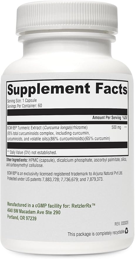 Synergy Curcumin 95 - Curcumin Complex by Dr. RetzlerRx™ Turmeric Curcumin Supplements with Enhanced Bioavailability - Joint Health and Brain Support Supplement (60 Vegan Turmeric Capsules)