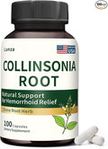 Lunza Collinsonia Root - Relieves Hemorrhoid Swelling &amp Discomfort - Supports Vein Health &amp Circulation - Natural Herbal Formula Non-GMO - 100 Capsules