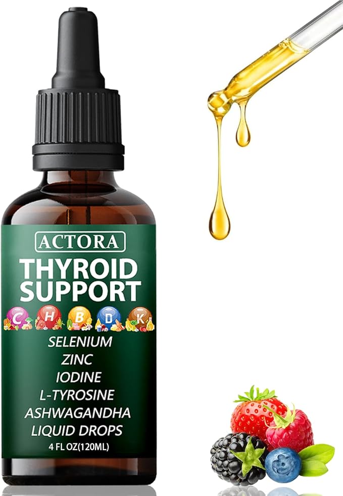 savari Actora Thyroid Support Liquid Drops - with Selenium Zinc Iodine L-Tyrosine Ashwagandha Multivitamin - for Hormonal Balance Gut Health Mood Sleep Support - 4 fl. oz (120mL) - 1 Piece