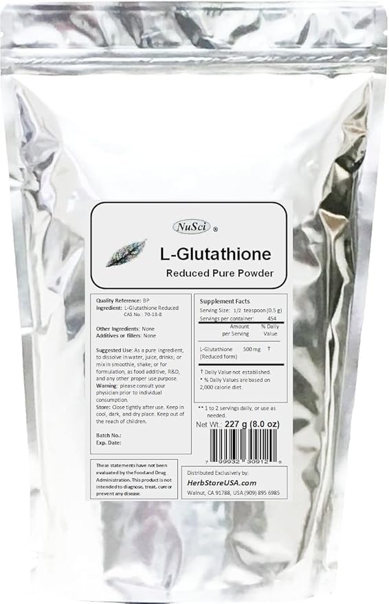 L-Glutathione Reduced Powder Powerful Antioxidant Immune Support (227 Grams (8.0 oz))