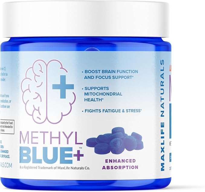 Pure Methylene Blue Pharmaceutical Grade Gummies - 60 Gummies 12mg Blue-Raspberry Flavor USA Made Liposomal Methylene Blue Chews with Vitamin C Ester &amp NAC Glycine for Brain Fuel &amp Mental Cl