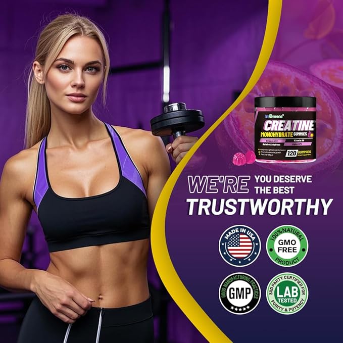 Creatine Monohydrate Gummies 6g for Men &amp Women Potent Creatine Supplement Chewables Creatine for Energy Boost Increase Strength and Build Muscle Gluten-Free Sugar Free120 Count