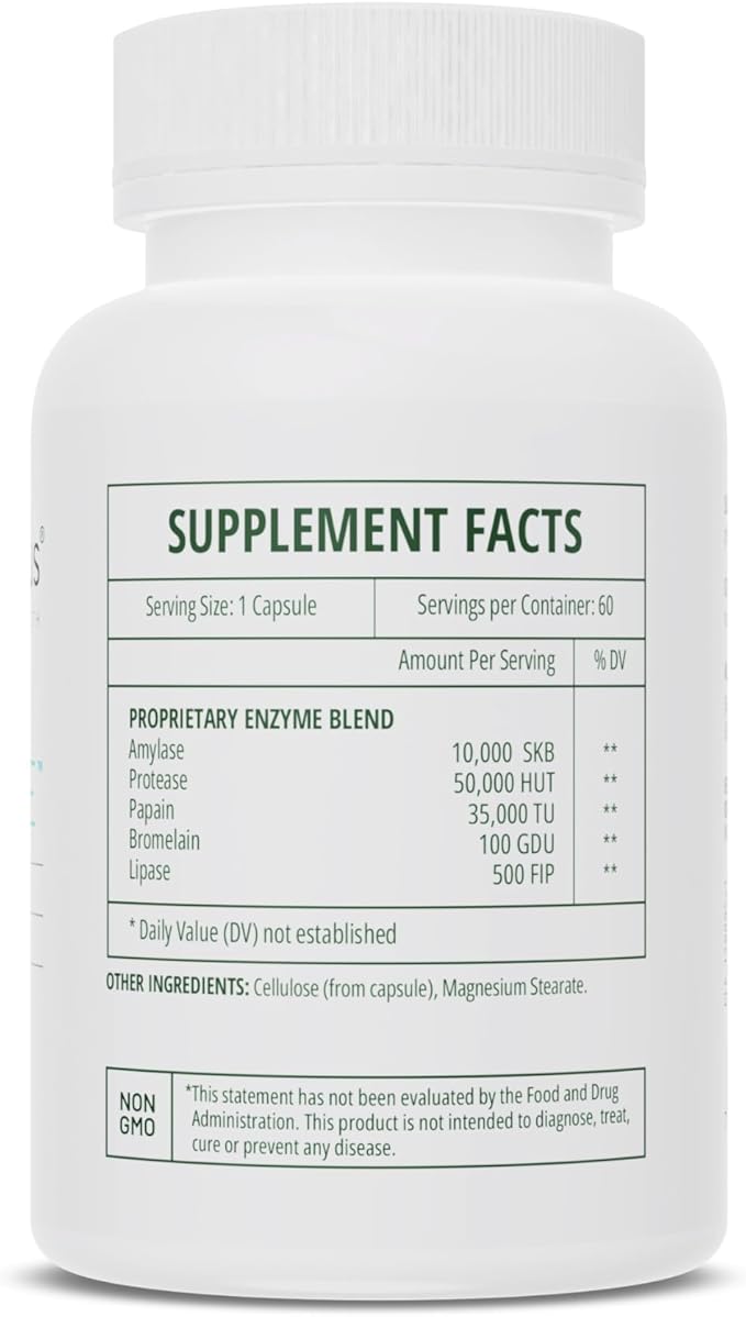 InterPlexus Mega-Polyzyme - Full Spectrum Vegetarian Digestive Enzymes with Bromelain for Gastrointestinal Support - Gluten Free Dairy Free Soy Free - 60 Capsules (60 Servings)