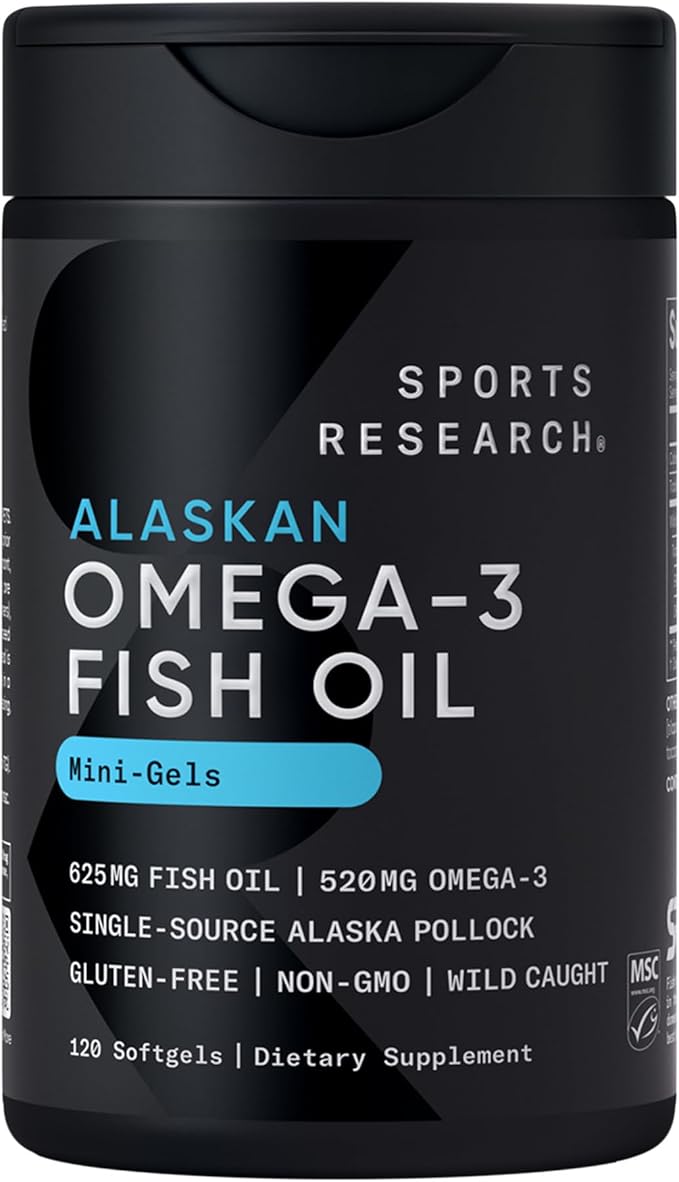 Sports Research® Cognitive Health Combo - Fish Oil Mini-Softgels - Easy to Swallow Omega-3 Fatty Acids from Wild Caught Alaska Pollock &amp Magtein Magnesium L-Threonate Supplement for Memory &amp F